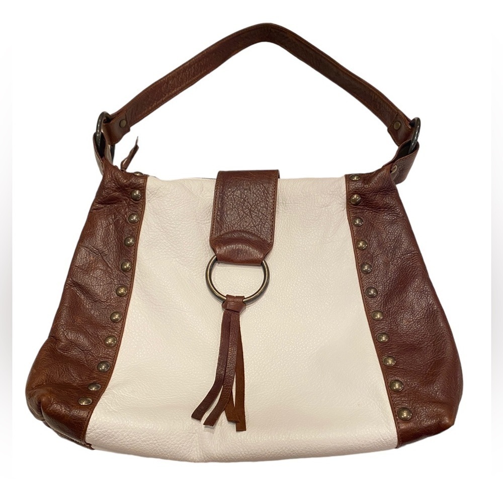 Cheraz Rodo Frenze Tote Shoulder Bag White Brown Leather Boho Made USA Vintage